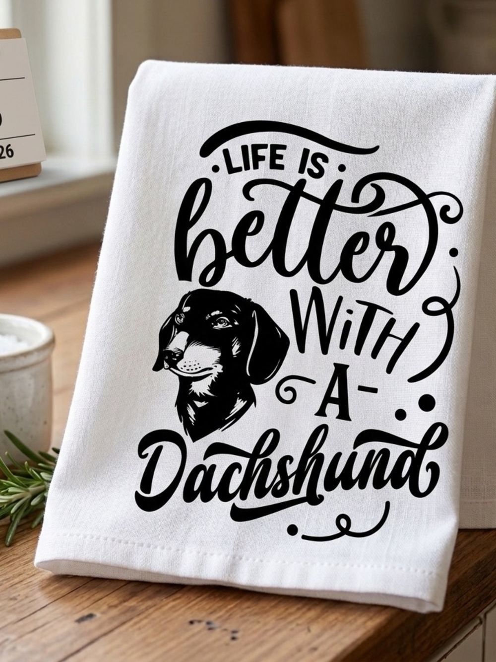Life Is Better With A Dachshund Tea Towel - Black on White